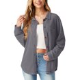 thumbnail image 6 of JWD Women's Blouses Long Sleeve Knitted Shacket Jacket Lightweight Button-Down Shirts Gray M, 6 of 10