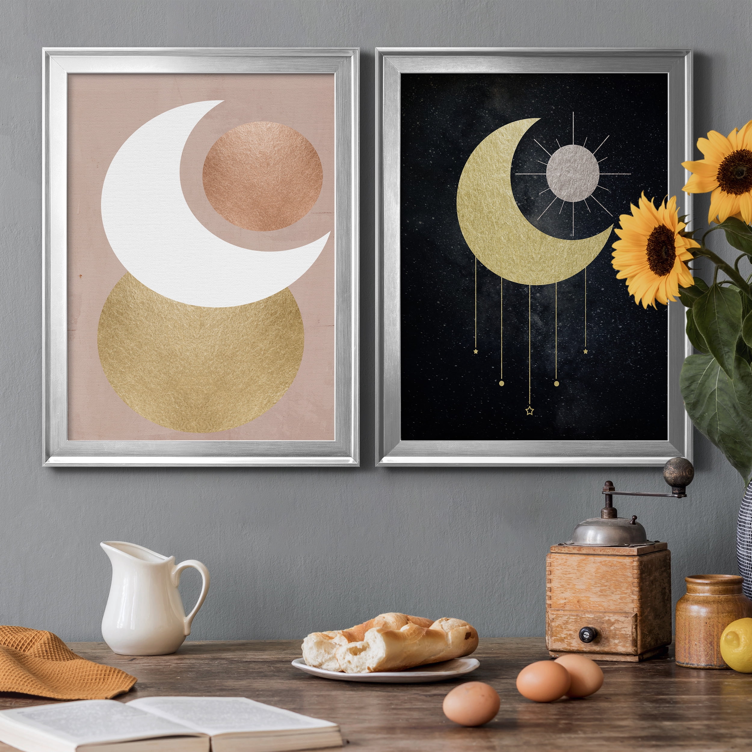 2 Piece Set Lunar Mystic Premium Framed Canvas - Ready to Hang - 18.5 x 24.5 Each - Silver Frame