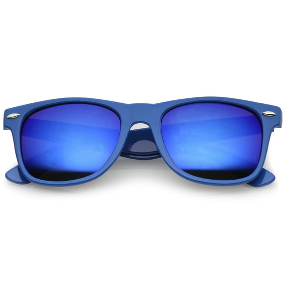 Retro Large Square Colored Mirror Lens Horn Rimmed Sunglasses 55mm (Blue / Blue Mirror)