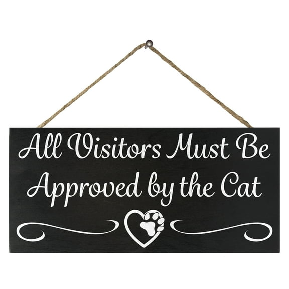 JennyGems Cat Gifts, All Visitors Must Be Approved By the Cat, 6x13 Inches, Hanging Wood Sign, Funny Cat Signs, Cat Mom and Dad Gifts, Cat Plaques Home Decor, American Made