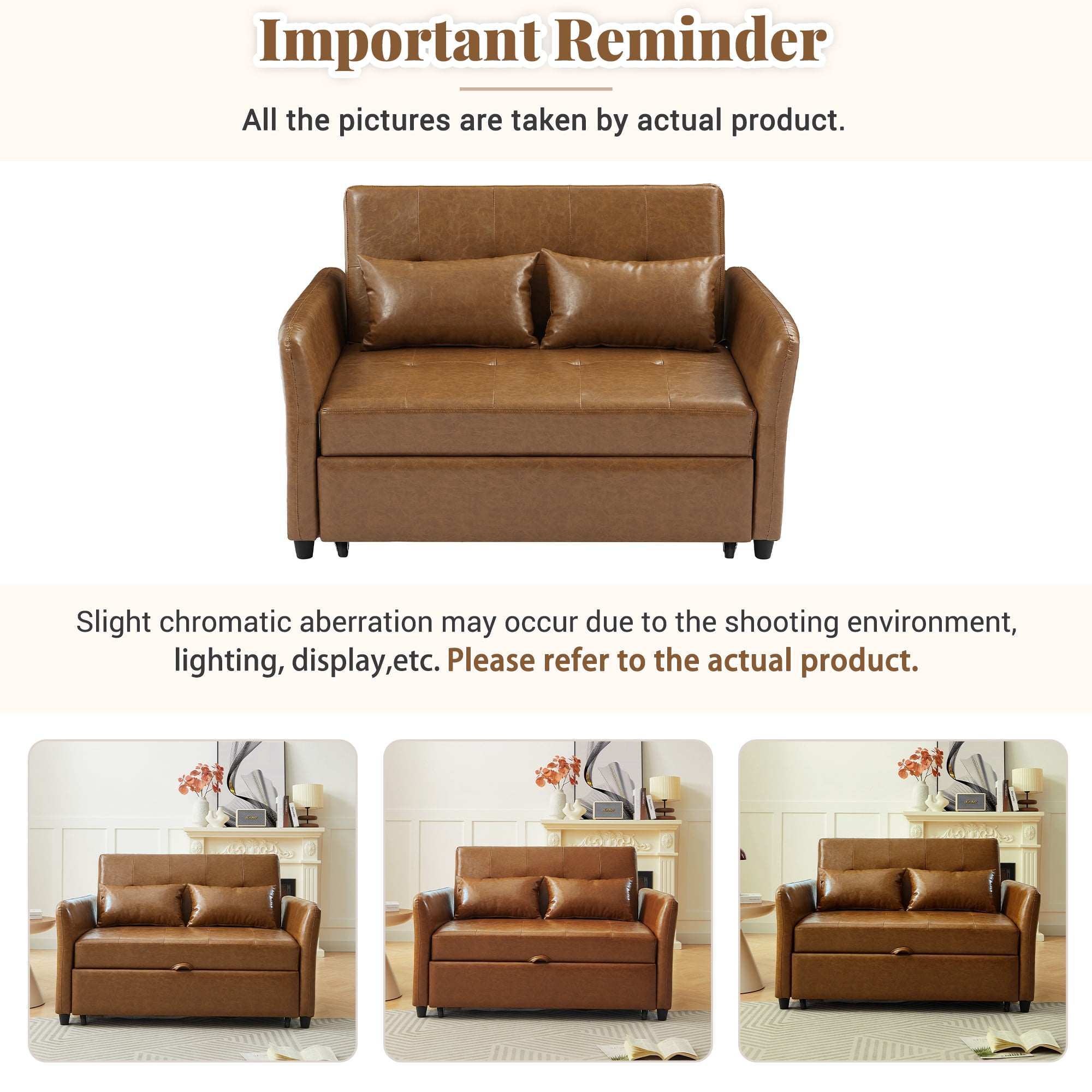 Euroco 51.57" Convertible Sleeper Bed, Adjustable Oversized Armchair with Three USB Ports for Small Space, Brown