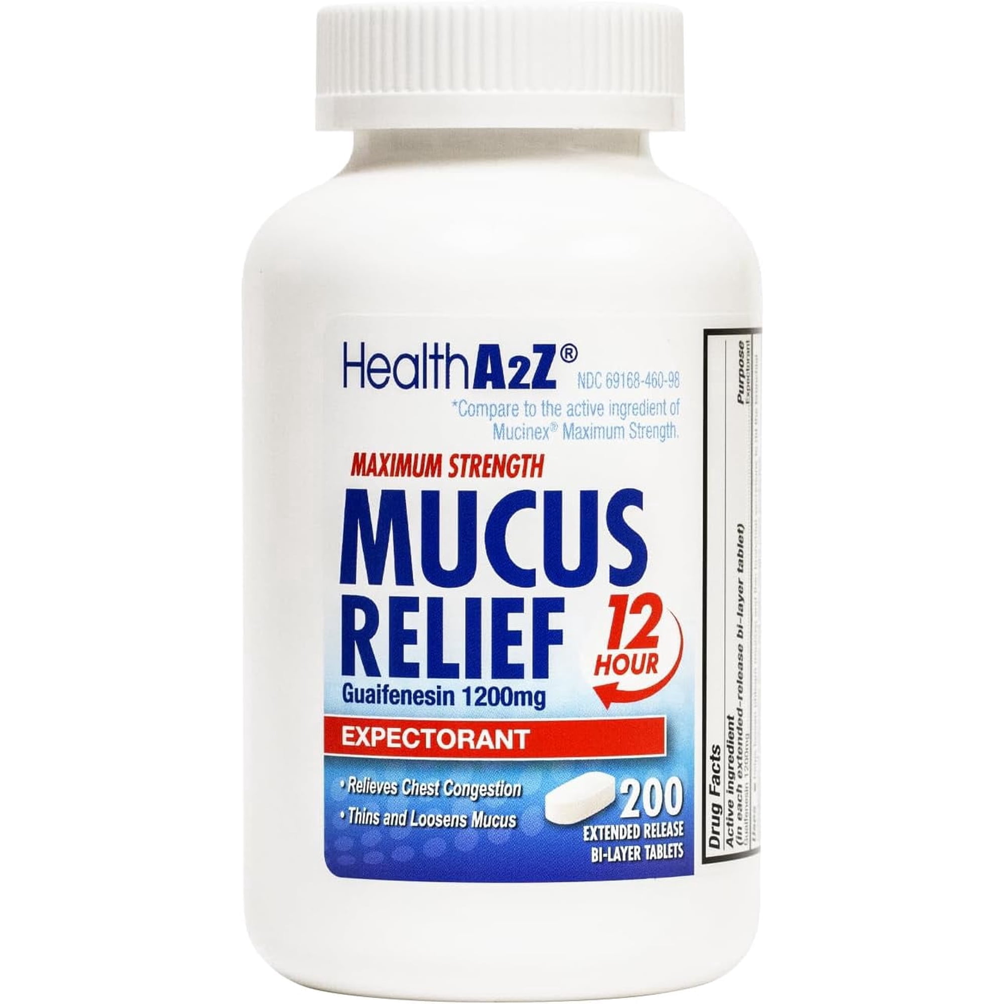 HealthA2Z® Mucus Relief | Guaifenesin 1200 mg | NO Benzene | 200 Tablets | Maximum Strength | 12 Hour | Expectorant | Relieves Chest Congestion | Thins and Loosens Mucus