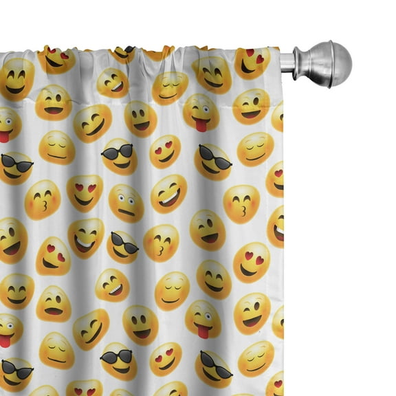 Ambesonne Emoticon Curtains, Smiling Characters Pattern, Pair of 28"x95", Yellow Black Red