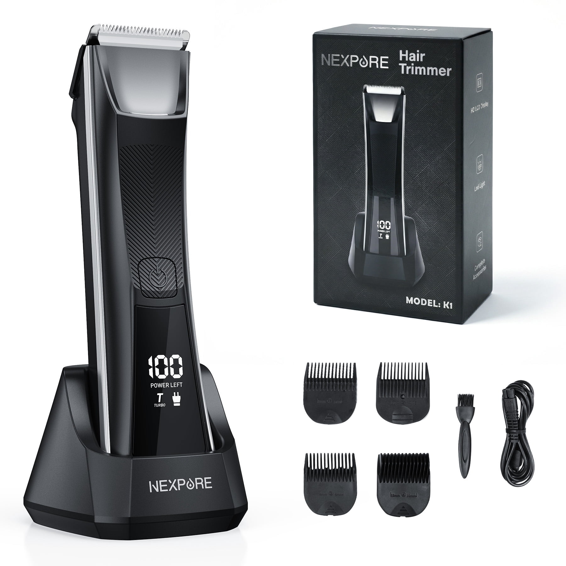 NEXPURE Body Hair Trimmer for Men, Groin Trimmer, Mens Pubic Hair Trimmer, Wet/Dry Shaver Groomer, with LED Light, IPX5 Waterproof