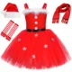 thumbnail image 2 of Disfraz de Papá Noel y señora Claus para niños, ropa de fiesta navideña, atuendo rojo para niñas pequeñas, vestido con tutú navideño, sombrero y bufanda, 2 of 5