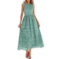thumbnail image 3 of Women'S Summer Dresses Sleeveless Crewneck A-Line Boho Lace Eyelet Tank Maxi Dress with Pockets Green S, 3 of 10