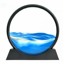 LAMIRO 3D Dynamic Sand Art Liquid Motion, Moving Sand Art Picture Round Glass 3D Deep Sea Sandscape in Motion Display Flowing Sand Frame Relaxing Desktop Home Office Work Decor (Blue, 7 Inch)