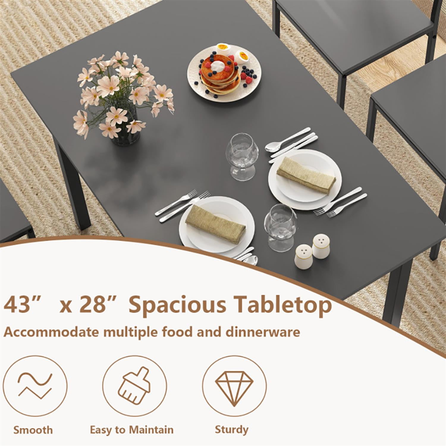 Demi Bonn 5-Piece Dining Table Set with 4 Chairs, 43"dustrial Kitchen Table with Metal Frame, Perfect for Small Space, Gray