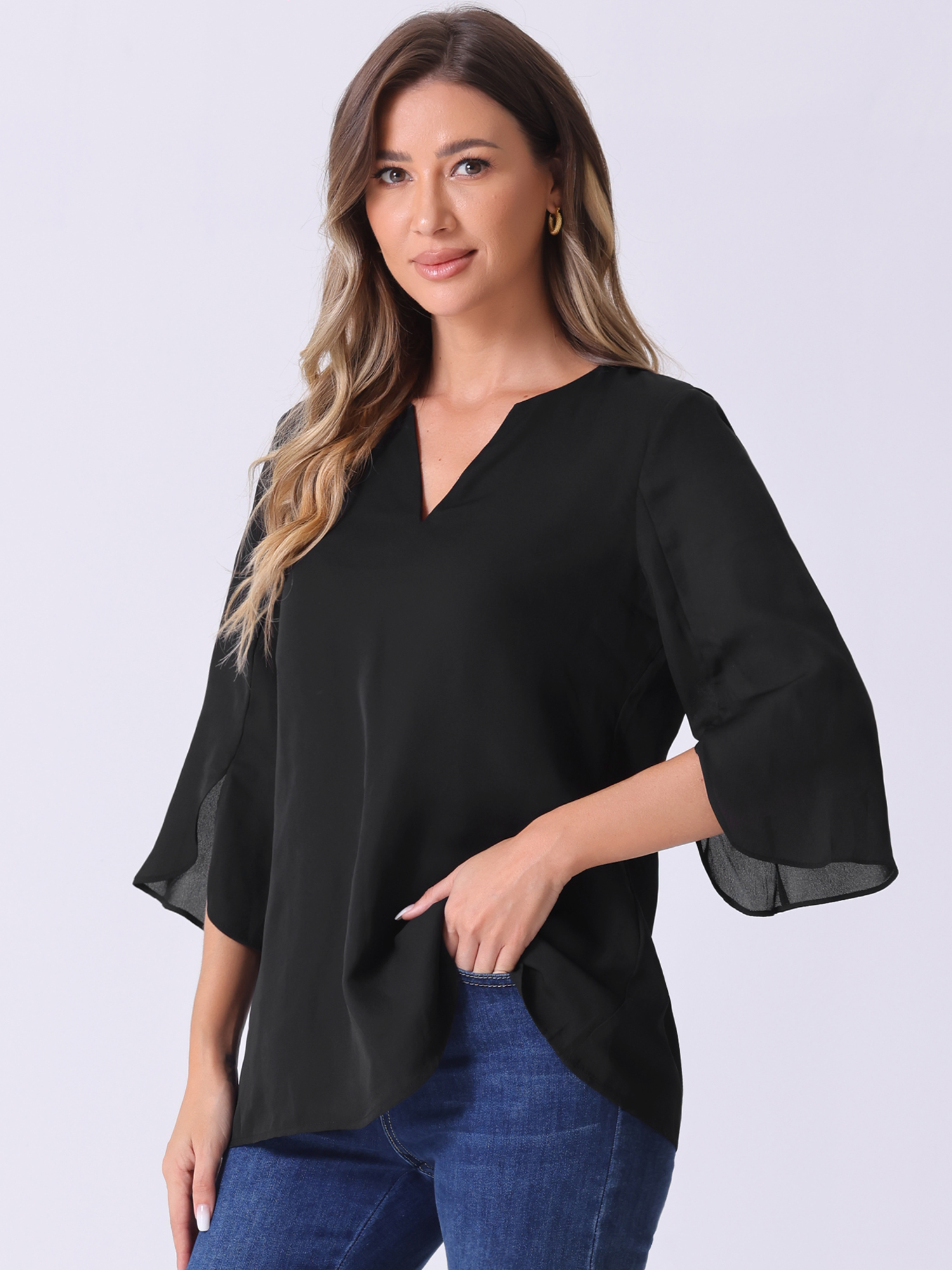 DARING DIVA Women's Chiffon Flowy Mesh Shirt Loose Work Tunic Blouse Top Black XS