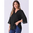 thumbnail image 2 of DARING DIVA Women's Chiffon Flowy Mesh Shirt Loose Work Tunic Blouse Top Black XS, 2 of 6