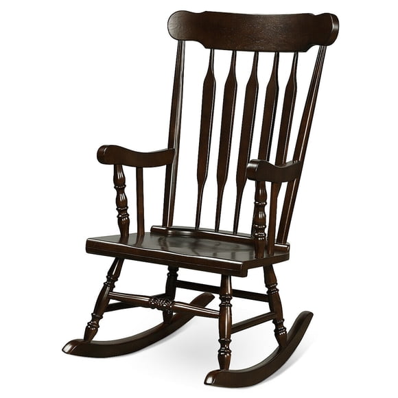Gymax Wooden Rocking Chair Single Rocker Indoor Garden Patio Yard Coffee
