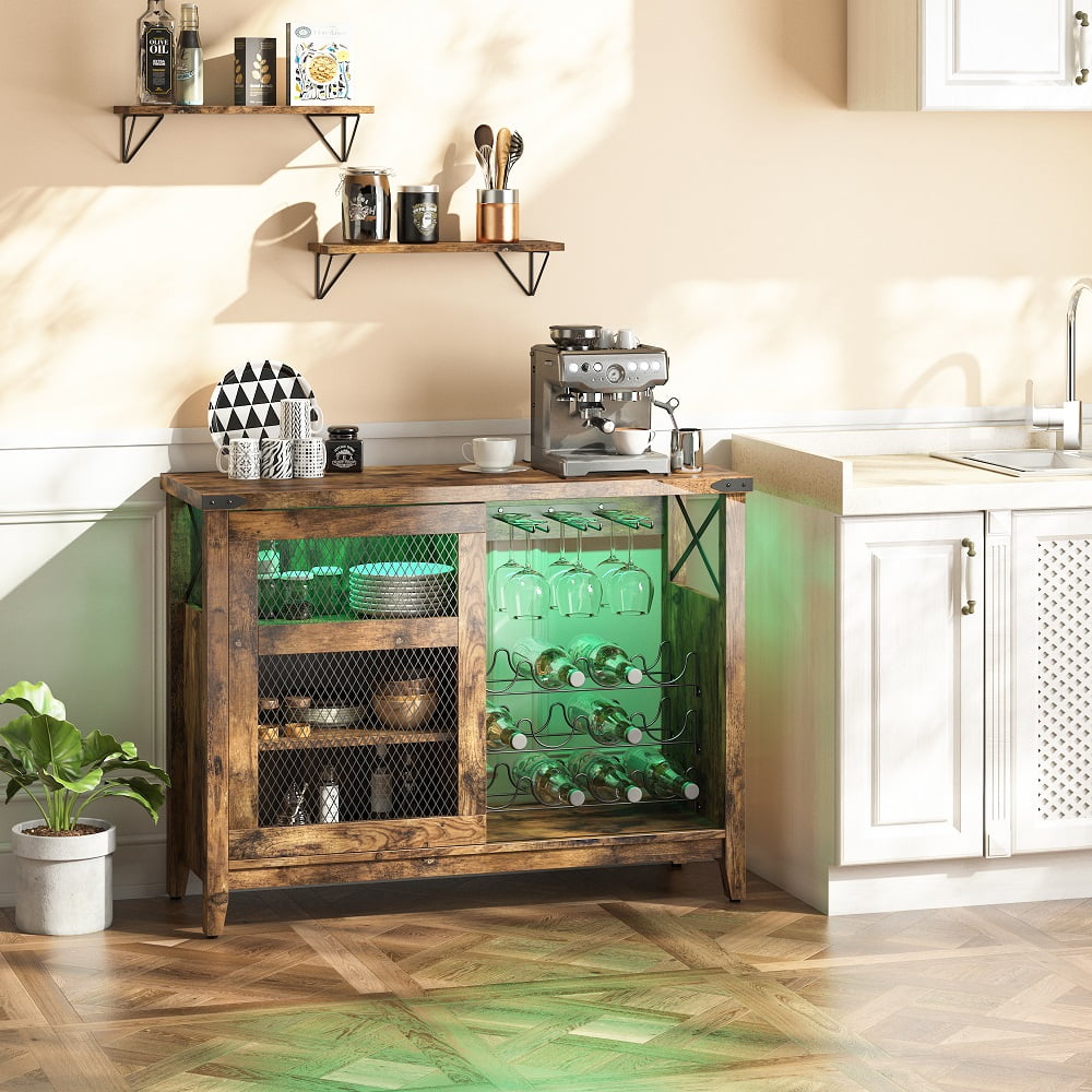 Bestier RGB Sideboard Buffets with Sliding Door Wine Bar Rustic