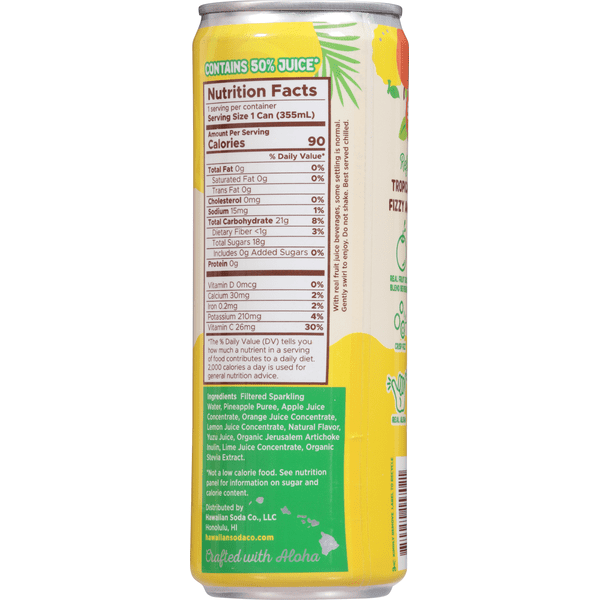(Pack Of 12) Hawaiian Soda Co Juice Sparkling Pineapple Citrus 12 Fo