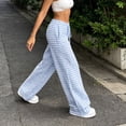 thumbnail image 6 of Lenpel Womens Plaid Pants Casual Loose Lightweight Drawstring Elastic Waist Trousers Comfy Wide Leg Lounge Pants, 6 of 7