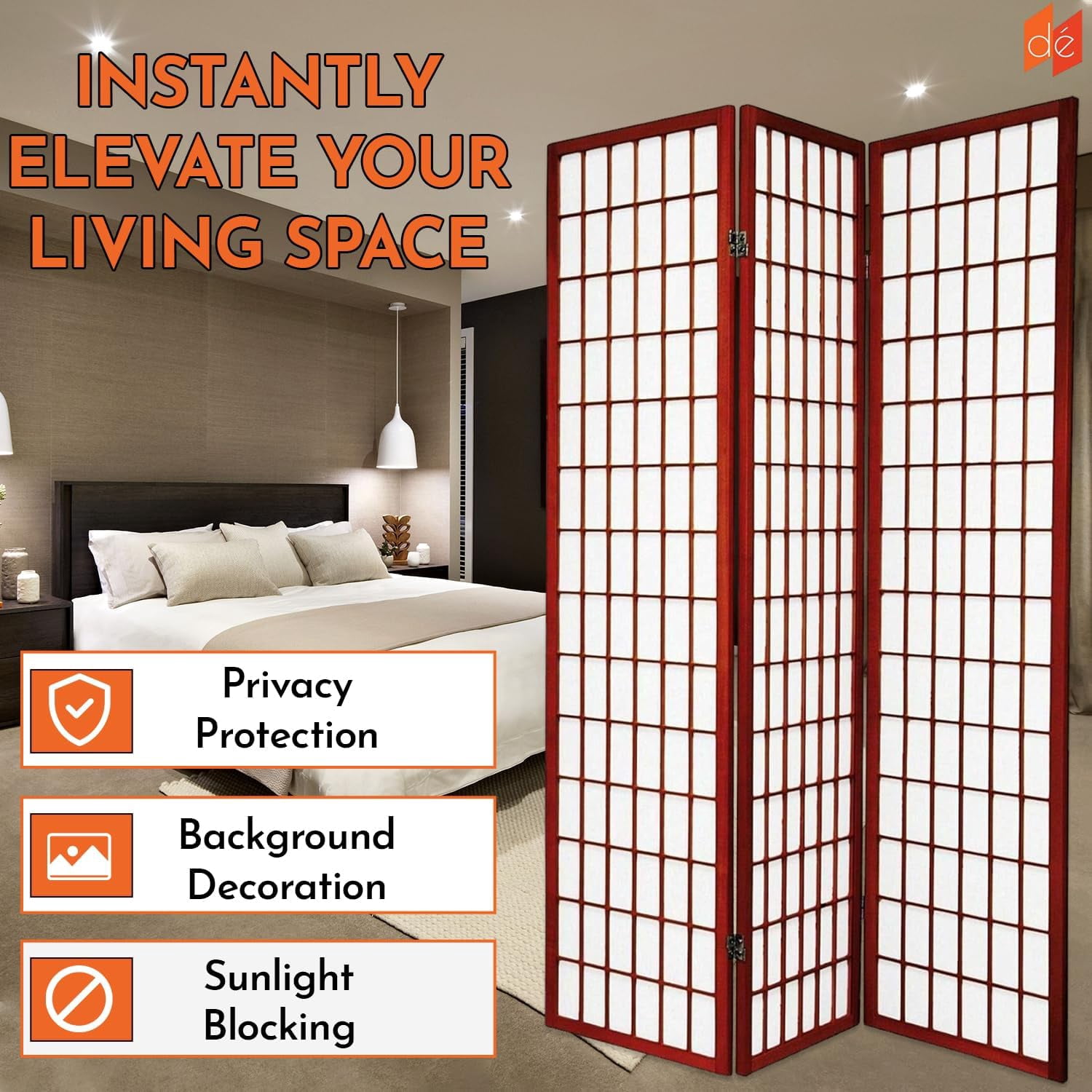 Legacy Decor Japanese Oriental 3 Panel Room Divider, 71" Tall, Cherry