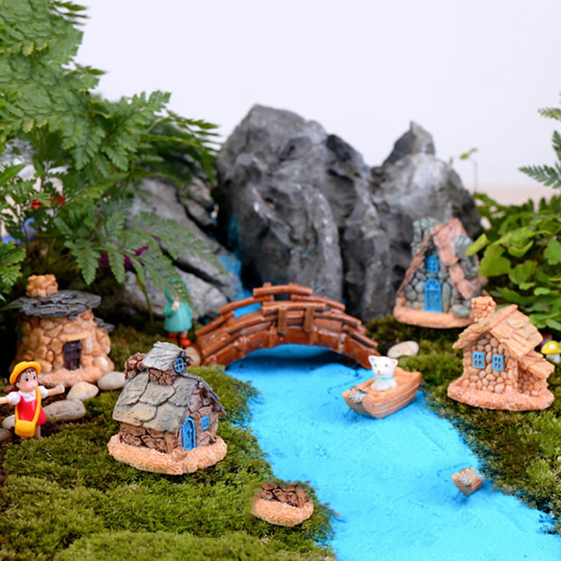 Mini Fairy Garden Miniature Resin House Micro Landscape Ornament Craft Decor DIY 