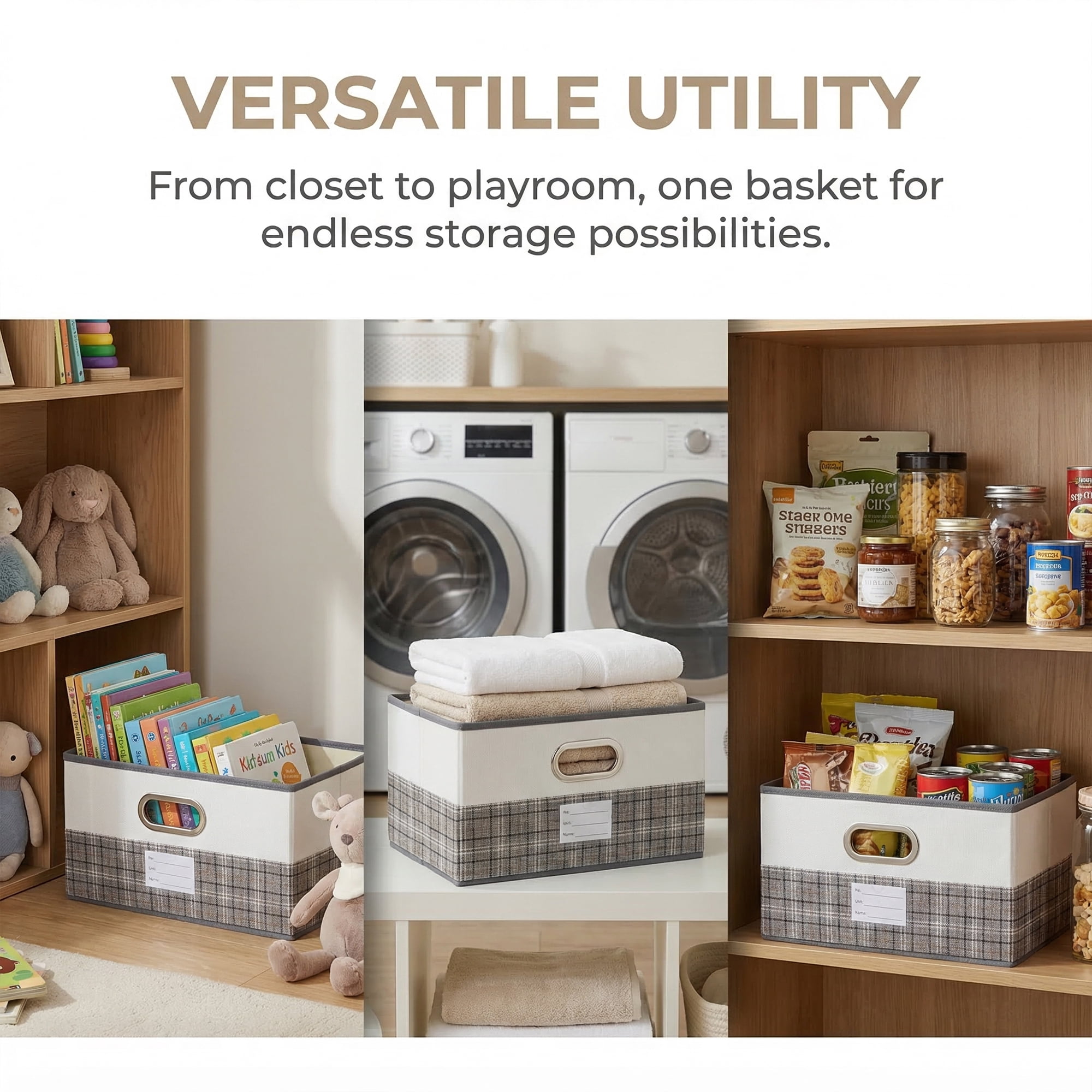 Unique Bargains Storage Cube Fabric Storage Bin with Handles Grey 15*9.8*8.3in
