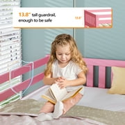 JOYMOR Low Loft Bed Twin Size with Stairs, Pind Wood Loft Bed for Girl, Space-Saving Design, Pink