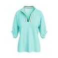 thumbnail image 5 of Olyvenn Womens V Neck Striped Blouse Oversized Dolman Sleeve Tops Summer Casual Loose Fit Casual Collared Shirts Light Blue XL, 5 of 6