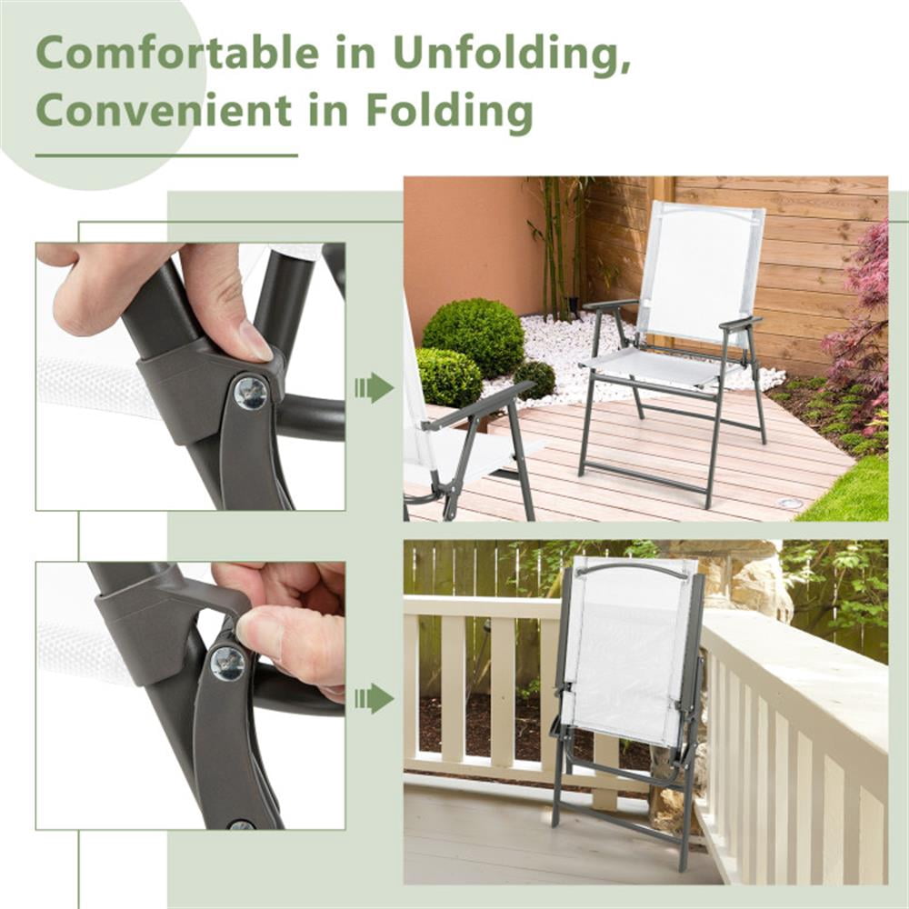 Topcobe 2 Pieces Patio Folding Chairs with Armrests for Deck Garden Yard, Outdoor Patio Furniture for Garden Backyard Pool Deck-White