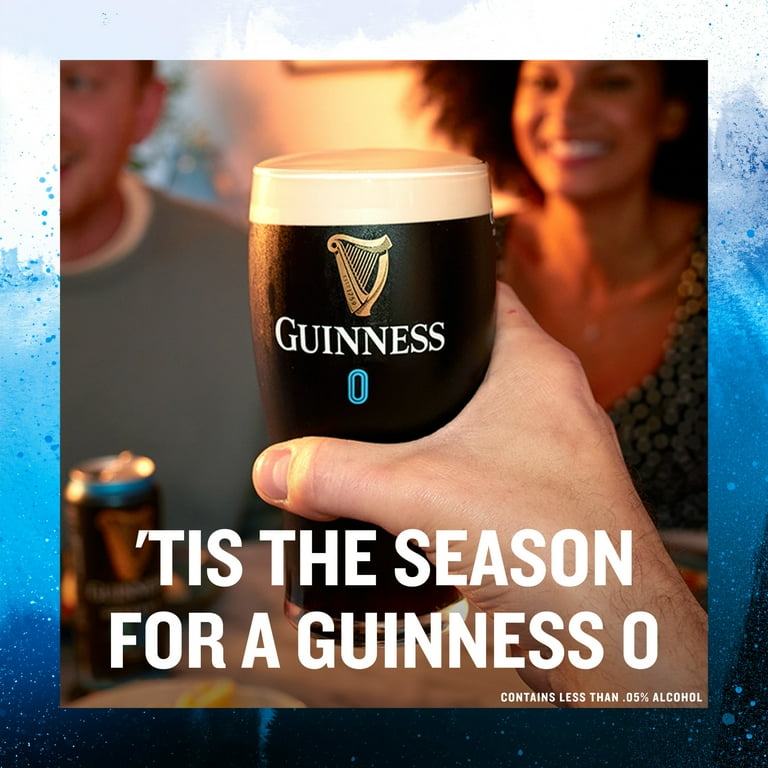 Guinness 0 Draught Stout Non-Alcoholic Import Beer, 14.9 fl oz, 4 Pack Cans, Less Than 0.5% ABV