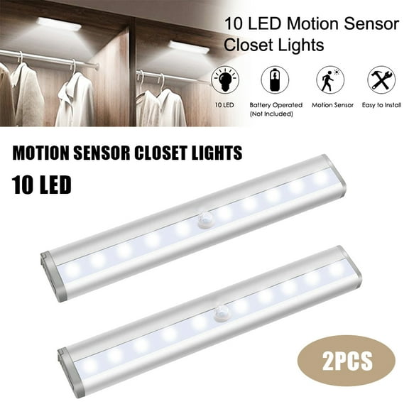 LED Closet Light, 10-LED Newest Version Rechargeable Motion Sensor Closet Light Under Cabinet Wireless Stick-Anywhere Night Light Bar with for Stairs,Wardrobe,Kitchen,Hallway (2 Packs)