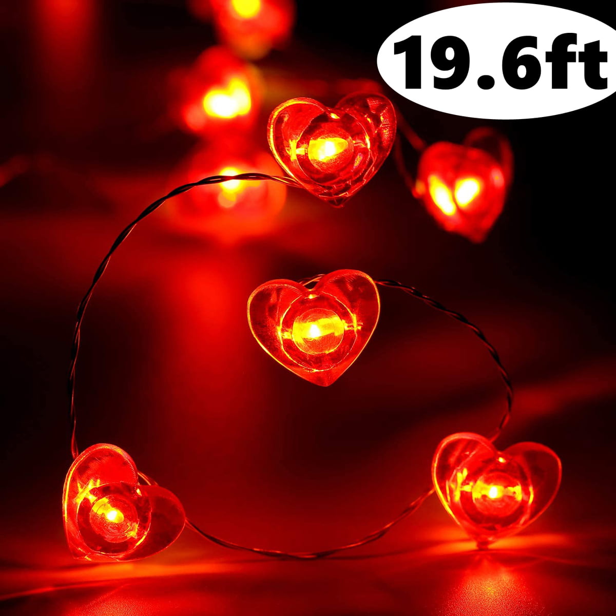 Red Hearts 10 LED Fairy String Lights Battery Power Operated 2-AA DIY Crafting 