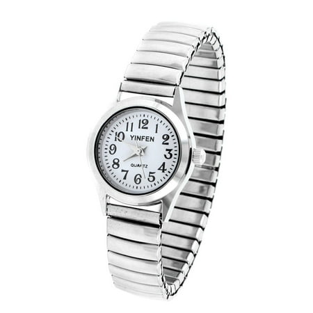 Ladies College Logo Quartz Watches - Elastic Band White Rounded Dial Wrist Quartz Watch for Woman