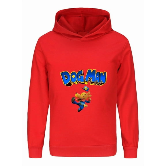 Dog Man Kicking Action Pose Kids Hoodie – Energetic Comic Graphic Shirt for Boys & Girls
