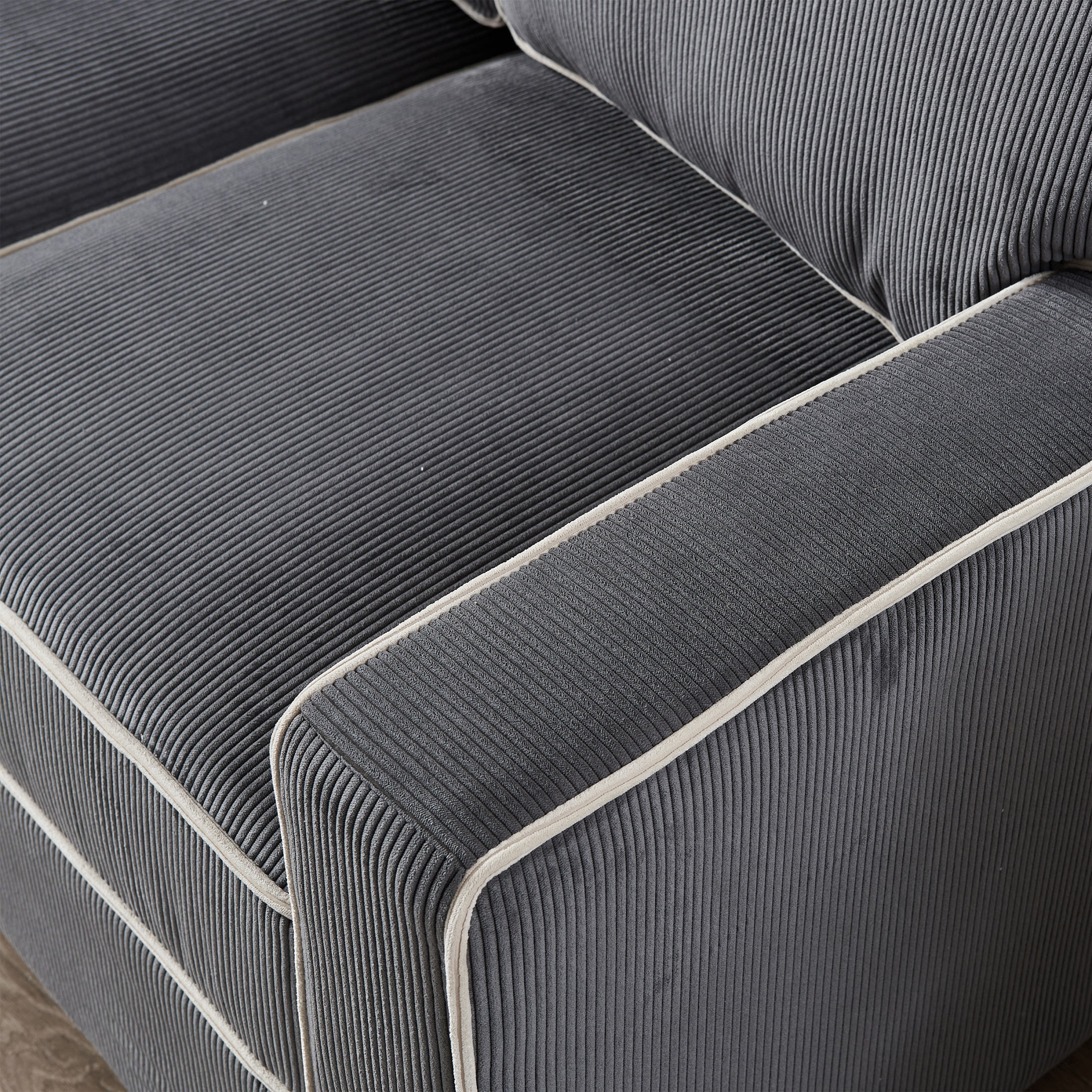 DEALTOPS Modern Sectional Sofa Corduroy Upholstered Sleeper Sofa Couch 3 Seater Sofa Chair for Living Room - Gray
