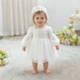 thumbnail image 2 of Bobifish Baby To Toddler Girls Long Sleeve Christening Gown Baptism Dress With Skirt Pure White 2 Piece Elegant Tutu Outfit Set Sizes 6M-3T, 2 of 9