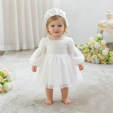 JCCXIN Girls Long Sleeve Christening Gown Baptism Dress With Skirt Girl Party Tutu Outfit Sets Trendy Clothes Sets