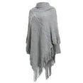 thumbnail image 2 of Women Poncho Sweater Turtleneck Solid Knit Pullover Cape Lightweight Shawl Wrap with Fringes, 2 of 9