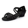 thumbnail image 4 of Women's Ballroom Dance Shoes Professional Latin Salsa Dancing Shoes Open Toe Low Block Chunky Heels Dancing Sandals Cross Strap Wedding Shoes, 4 of 5