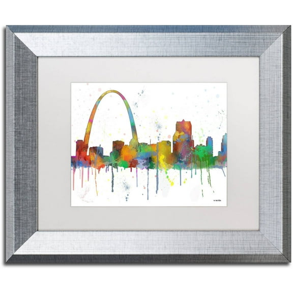 Trademark Fine Art "Gateway Arch St Louis Skyline" Canvas Art by Marlene Watson, White Matte, Silver Frame