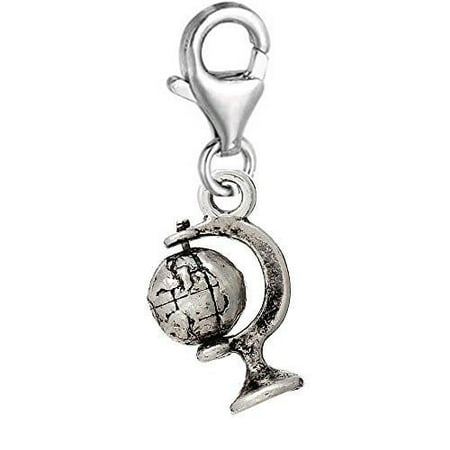 Globe Charm - Earth Globe Clip On Pendant for European Charm Jewelry w/ Lobster Clasp