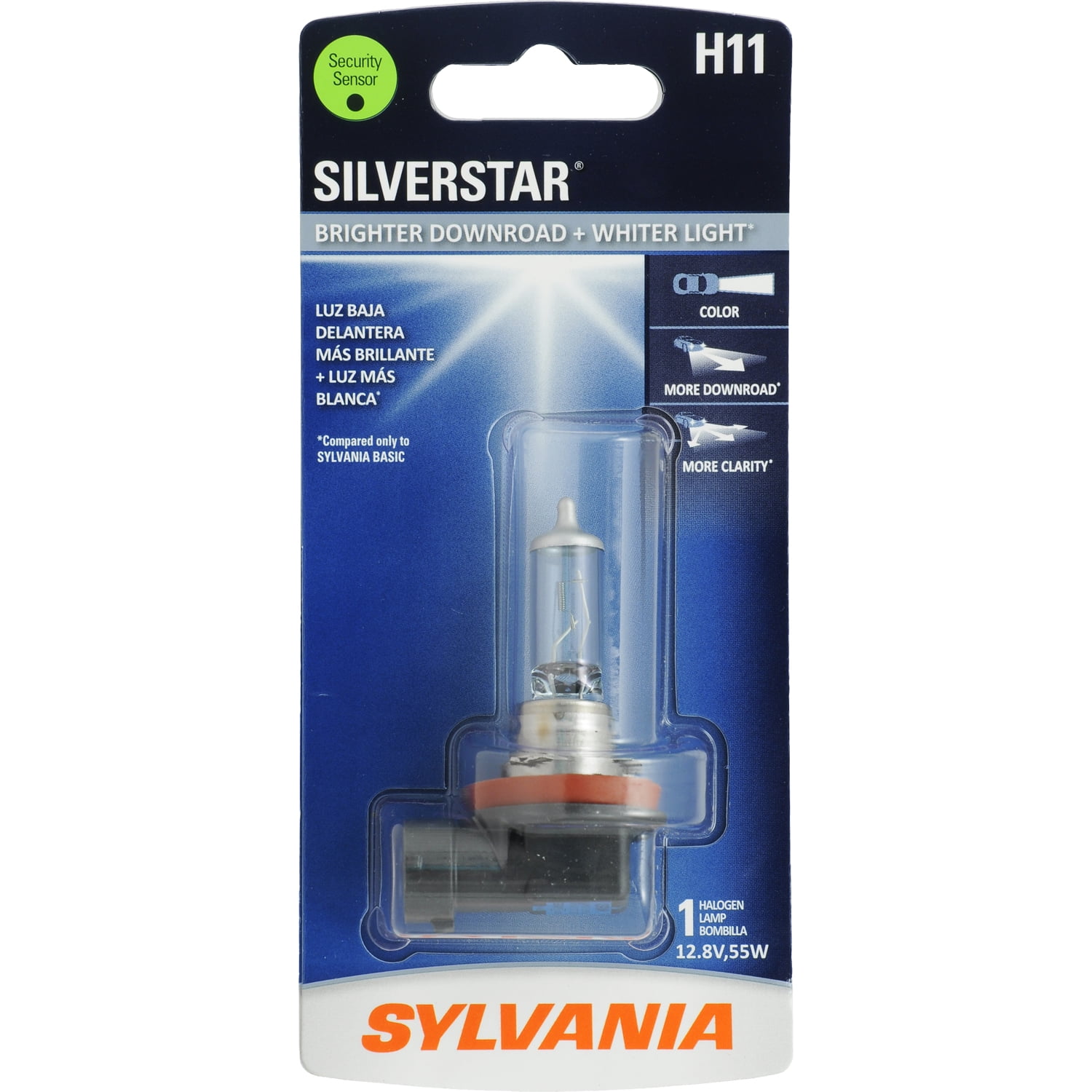 Sylvania H11 SilverStar Auto Halogen Headlight Bulb, Pack of 1.