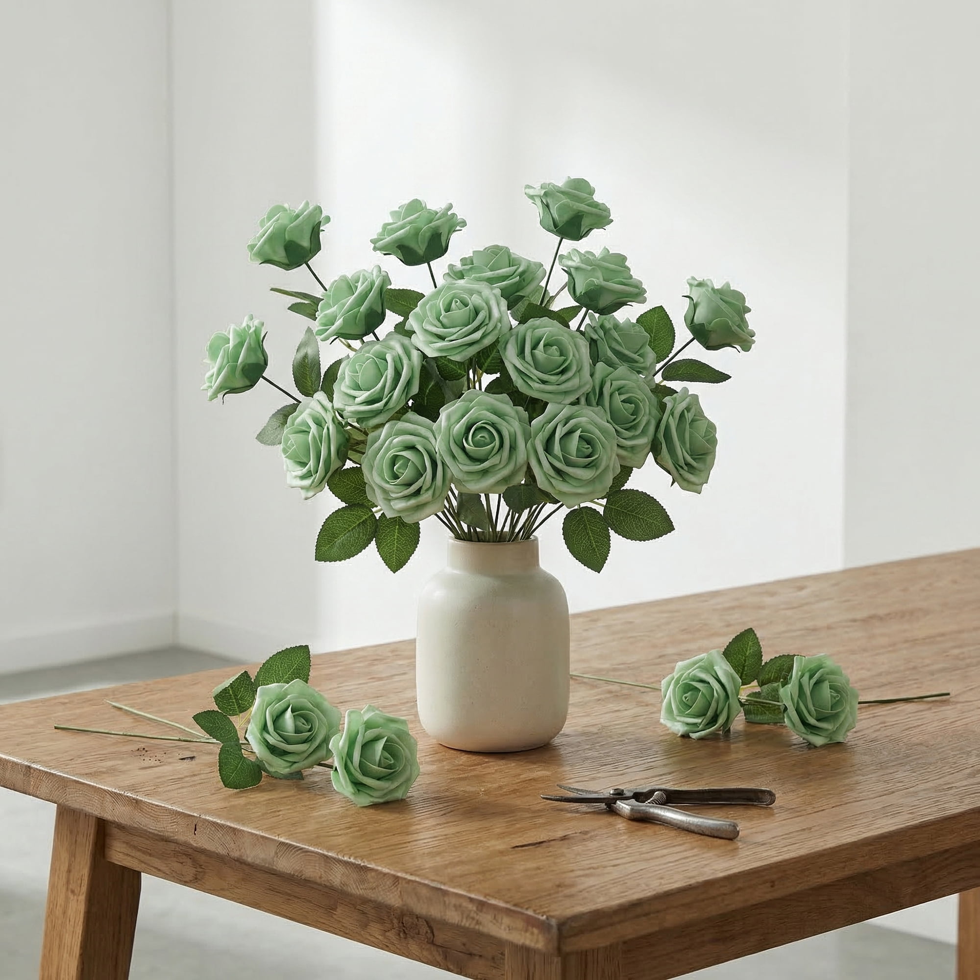 Unique Bargains Artificial Detachable Rose Silk Flower Green 7.1"