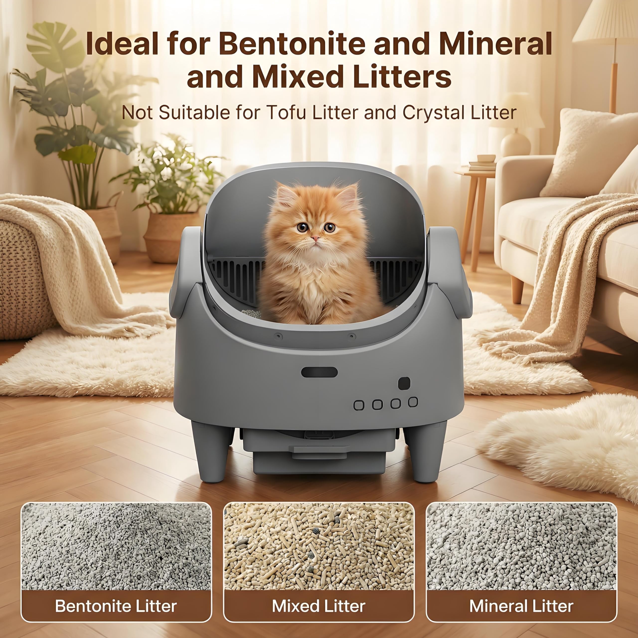 Automatic Self-Cleaning Cat Litter Box – Open Top, Multi-Cat App Control, Adjustable Entry Height, Advanced Multi-Detector Safety, Odor Control, Waste Bags Included