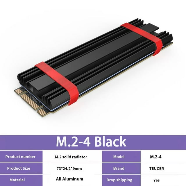 M2-4 SSD Heatsink NVME 2280 Solid State Disk Drive Radiator with Thermal Pad for Desktop PC M.2 NVME PS5 Heatsink Black