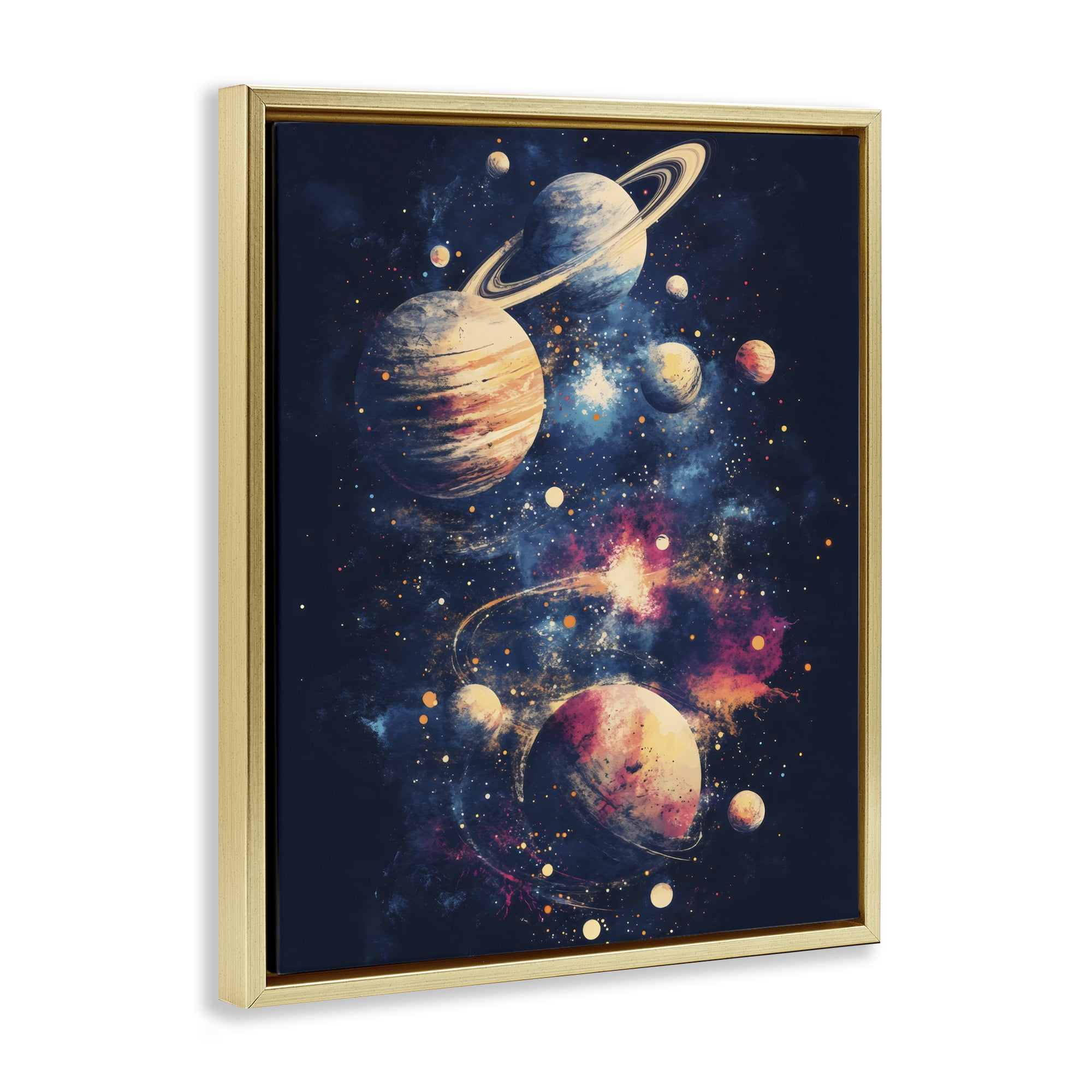 Stupell Industries Cosmic Planet Curiosities Gold Framed Floater Canvas Wall Art, design by Creative Studio