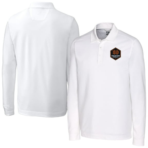 Men's-Cutter & Buck  White Houston Dynamo FC Big & Tall Advantage Eco Tri-Blend Pique Long Sleeve Polo