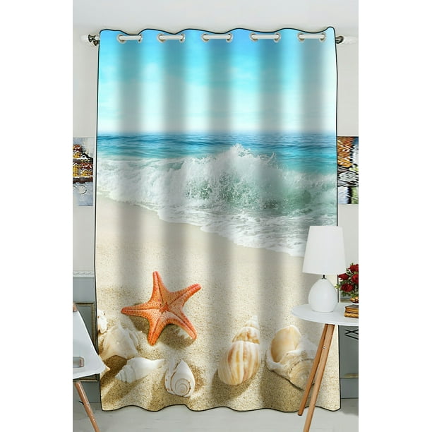 Eczjnt Splashing Waves Beach Blackout Window Curtain Drapery Panels 52x84 Inch One Piece Walmart Com Walmart Com