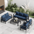 thumbnail image 4 of Amopatio Aluminum Patio Furniture, 8 Pieces Metal Outdoor Furniture Set, Outdoor Sectional Modern Sofa Sets with Coffee Table for Pool, Garden, White&Blue (Included Waterproof Covers), 4 of 6