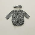 thumbnail image 3 of Salute Newborn Infant Baby Girls Long Sleeve Plaid Romper Matching Headband Set Check Casual Bodysuit Outfit Black 18-24 Months, 3 of 5