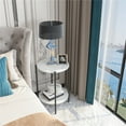 thumbnail image 5 of 2-Tier White Marble Side End Table Sofa Coffee Tea Table Bedside Nightstand with Black Metal Frame, 5 of 11
