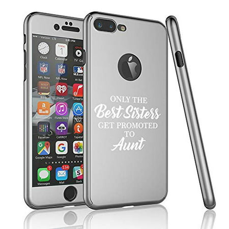 360° Full Body Thin Slim Hard Case Cover + Tempered Glass Screen Protector F0R Apple iPhone The Best Sisters Get Promoted to Aunt (Silver, F0R Apple iPhone 7 Plus / 8