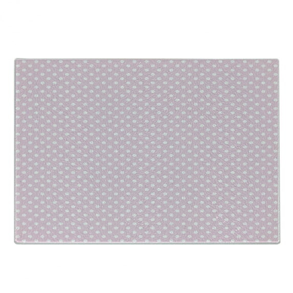 Polka Dots Cutting Board, Tiny Little Retro Circles Vintage Style Geometric Round Motifs Composition, Decorative Tempered Glass Cutting and Serving Board, Small Size, White and Pink, by Ambesonne