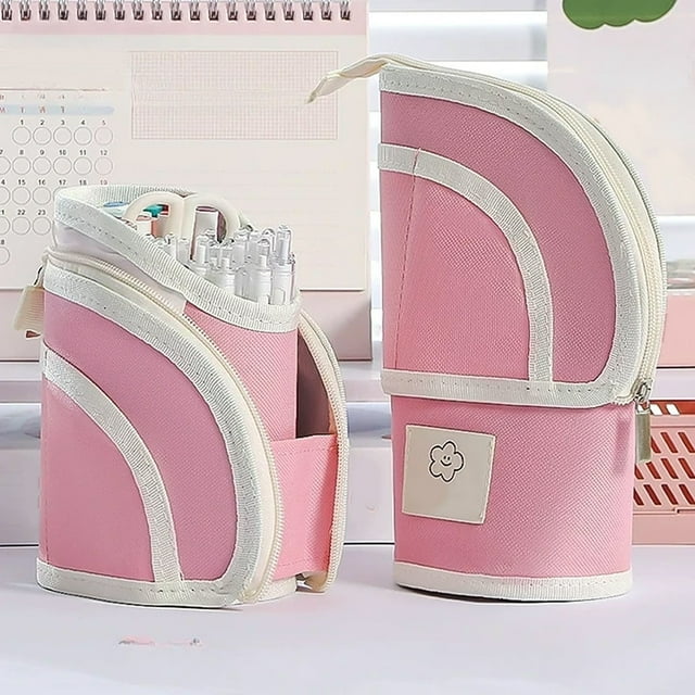 Estuche de Lona para Lápices, Organizador de Papelería con Diseño Telescópico, Bolsa para Almacenar Plumas con Cremalleras, 22.5 x 11 x 7.5 cm para Escuela, Oficina, Viaje