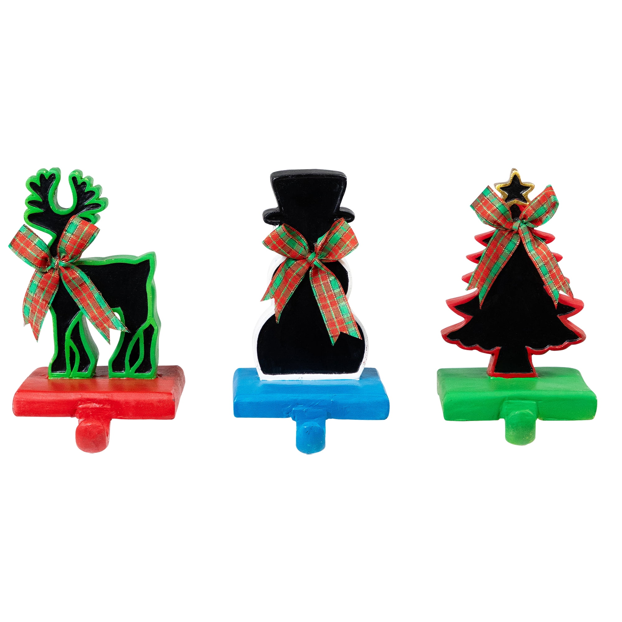Northlight Reindeer, Tree, and Snowman Chalkboard Christmas Stocking Holders - 7" - Set of 3